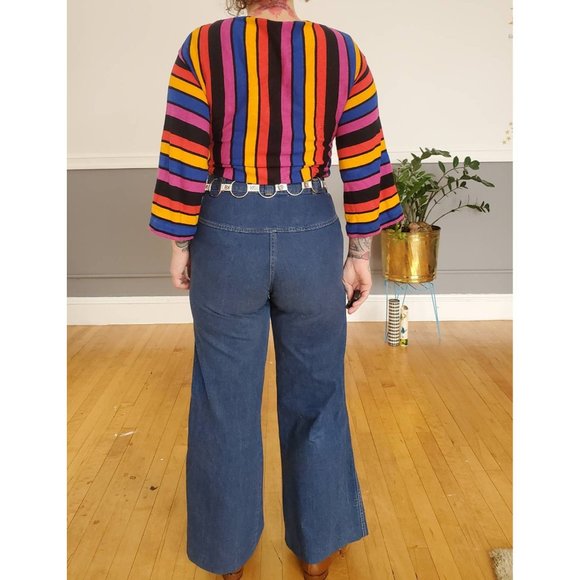 60s/70s Aileen Colorful Striped Bell Sleeved Tunic - Picture 3 of 6